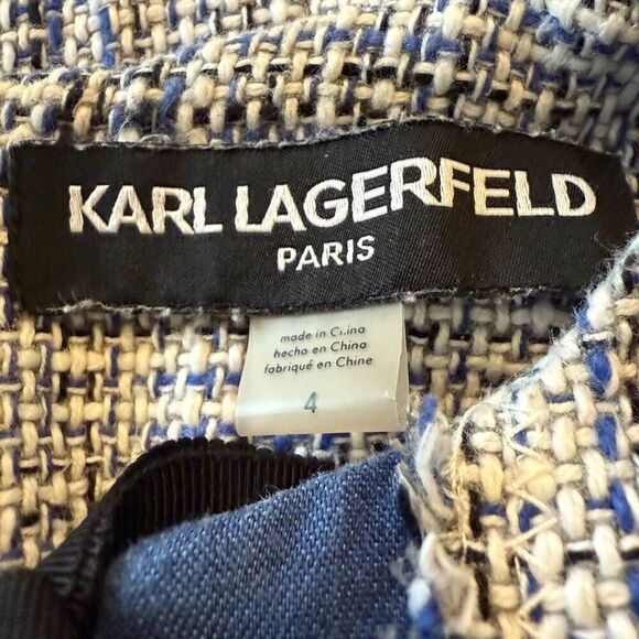 Karl Lagerfeld Paris Blue Tweed Tie Front Sheath Dress Size 4 Classic, Career - Picture 7 of 13
